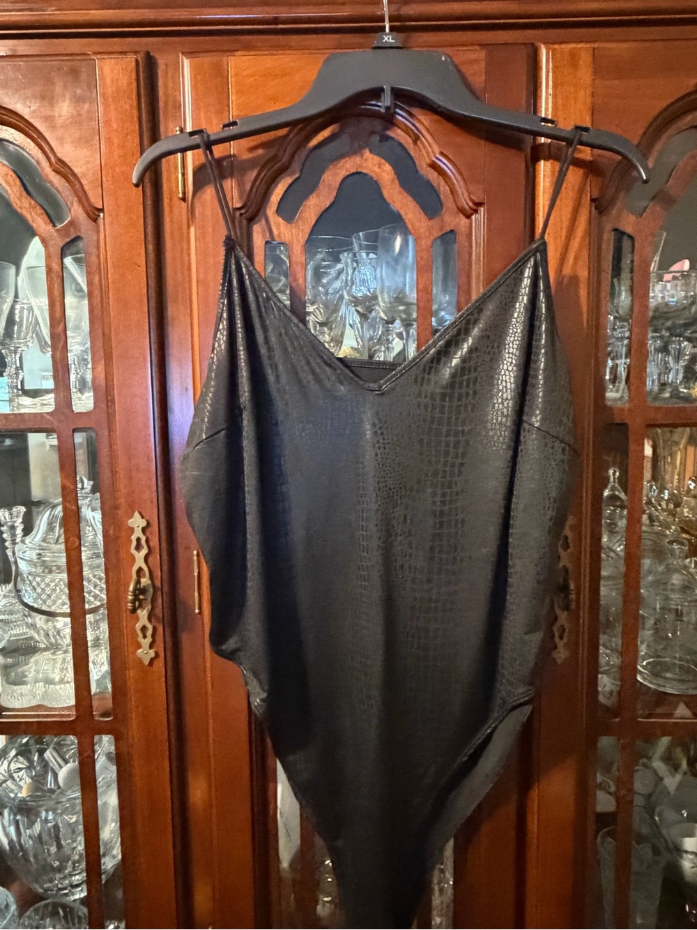 SHEIN Curve Black Faux-Leather Cami Bodysuit Size 2XL (Equivalent of 16/18)